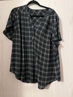 torrid Black & Tan Plaid Split V-Neck Blouse